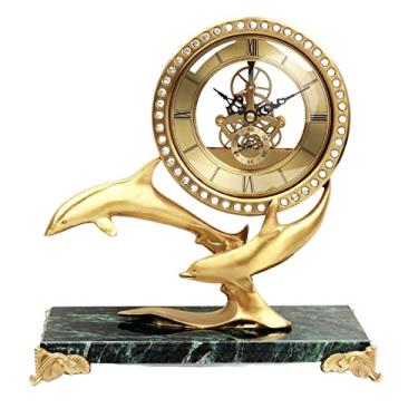 Imagem de pcagfaajmh Relógio Mantle Relógio Golfinho Latão Casa Sala de Estar Entrada Relógio Moda Cobre Decoração Ornamento Relógio de Mesa Vintage Relógio de Cornija