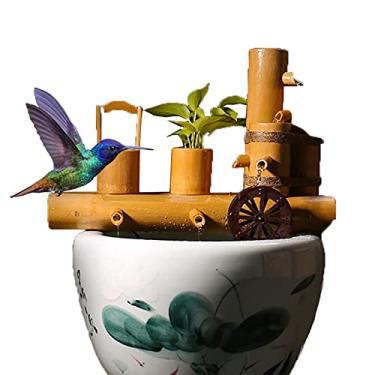 Imagem de 5sssallefaa Fonte de Água Jardim Pássaro Banho Fonte de Bambu Característica de Água Fonte de Bambu Bomba Decoração de Jardim Cachoeira Jardim Exterior Características Esculturas (Amarelo 65 cm)