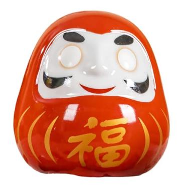 Imagem de IEUDNS Estátua de boneca Daruma japonesa, peça central multifuncional, artesanato decorativo, escultura, estatueta para estante, mesa, quarto, casa, Vermelho