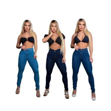 Imagem de Kit 03 Calça Jeans Femininas Levanta Bumbum Cos Alto Laycra - Ss Jeans