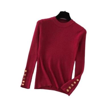 Imagem de Suéter Feminino De Tricô Grosso Em Caqui, Pulôver Com Gola Redonda E B