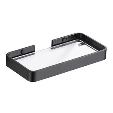 Imagem de Prateleiras flutuantes prateleira de vidro montada na parede, banheiro chuveiro rack de armazenamento de maquiagem, fácil de desmontar e lavar, para varanda de cozinha (cor: preto, tamanho: 45 cm