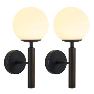 Imagem de Conjunto de 2 arandelas de parede modernas em vidro preto com globo, estilo meados do século XX, para quarto, sala de estar e corredor (preto, pacote com 2 unidades)
