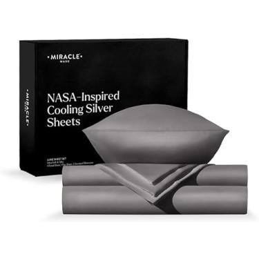 Imagem de Miracle Made Lençóis de cama de algodão – Conjunto de lençóis de 4 peças com infusão de prata, 300 fios Thermoregulating Miracle Clean & Cool (cinza prateado, casal)