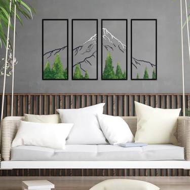 Imagem de ruelen 4 peças de decoração de parede de montanha de montanha de metal, montanha, neve, montanha, desenho, abstrato, minimalista, arte de parede, decoração de casa, sala de estar, banheiro, quarto