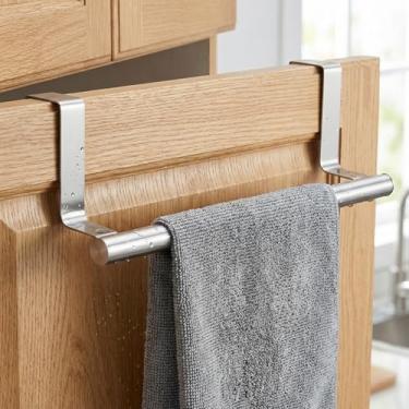 Imagem de Suporte de toalha para porta de armário, barra de toalha de porta de aço inoxidável para ajuste universal sobre armário, prata