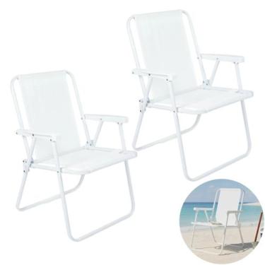 Imagem de Kit 2 Cadeira de Praia Alta Piscina Jardim Aço Branca 110Kg - 2058 Mor