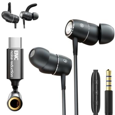 Imagem de Fones de ouvido com fio com microfone ENC com cancelamento de ruído, USB-C e plugue de 3,5 mm, fones de ouvido com fio com redução de ruído de chamada, fone de ouvido subwoofer imersivo de alta