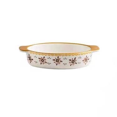 Imagem de Caçarola 420 ml Oval Cerâmica Assadeira Queijo Assado Panela de Arroz Criativa Prato de Espaguete Orelhas Duplas Forno Assar Prato Vegetal para Cozinhar (Laranja)