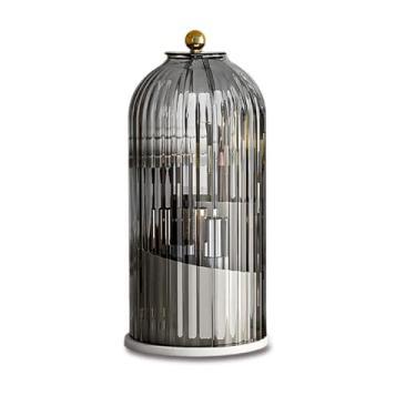 Imagem de Porta-pincéis de maquiagem com tampa giratória de 360°, organizadores de maquiagem de 3 compartimentos para penteadeira, à prova d'água e à prova de poeira para penteadeira (preto transparente)