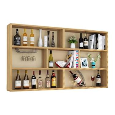 Imagem de Prateleira de vinho montada na parede - Suporte de garrafa de madeira rústica para pendurar, armário de bebidas moderno e rack de vidro para bar doméstico, cozinha e sala de jantar - solução de