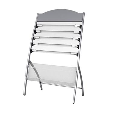 Imagem de Porta-revistas prateado que economiza espaço - Exibição de livros em pé e armazenamento de literatura para escritório - Suporte de jornal fácil de montar - Organizador de mesa elegante