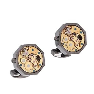 Imagem de Abotoaduras masculinas, 2 peças, abotoaduras, design de movimento de relógio, prata, preto, bronze desbotado, polido, abotoaduras para homens, camisa masculina, engrenagens vintage, elos para negócios