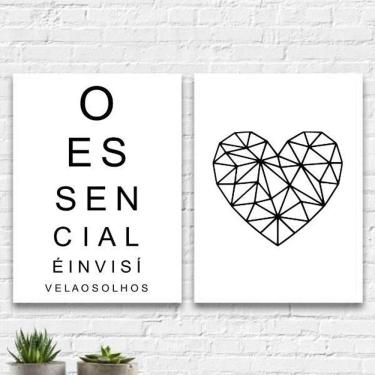 Imagem de Kit 2 Quadros O Essencial É Invisível Olhos 24X18Cm - Branca