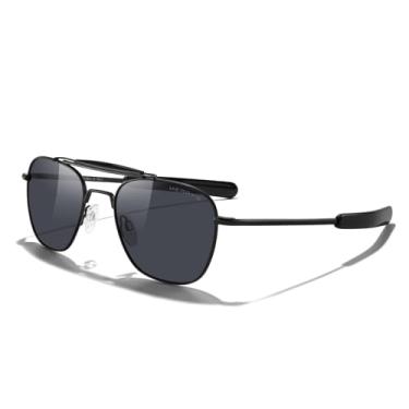 Imagem de MERRY'S Óculos de sol Classic Square Aviator II Military Polarizados para homens ou mulheres S8637, Armação preta fosco/lente polarizada preta, Lens Width: 55 Millimeters