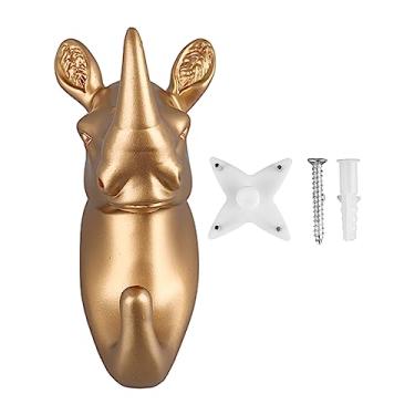 Imagem de Pilipane Gancho de parede em forma de animal, gancho decorativo de resina para casaco, toalha, organizador de joias, decoração de casa, material ecológico durável (rinoceronte dourado)