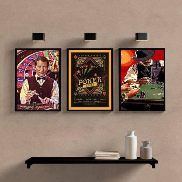 Imagem de Kit 3 Quadros Baralho Poker Night 24X18Cm Com Vidro - Preta