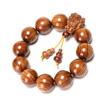 Imagem de HongdakeSZ Pulseira de oração de contas de madeira feita à mão com pingente de dragão esculpido em seda dourada ou marrom preto ou pulseira masculina de madeira Huali, 1 unidade/pacote, Large, Madeira