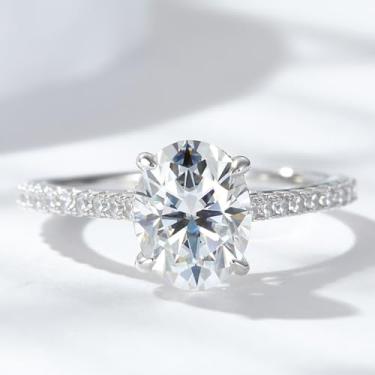 Imagem de 1 peça 1ct Moissanite sintética anel oval noivado presente de feriado joias finas presentes, 5.5, Banhado a ouro, Sem pedra preciosa
