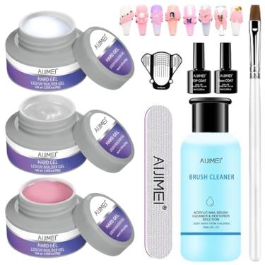 Imagem de AIJIMEI Kit de extensão de unhas Hard Gel Builder 85 g para Flase Nails com limpador de escova de unhas, base de revestimento superior