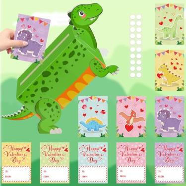 Imagem de Adecortalk Dinosaur Valentines Day Mailbox for Kids with 35 Valentines Greeting Cards, Valentine's Day Dinosaur Card Box for Boys Girls School Classroom Exchange Valentines Gifts Party Favor Supplies