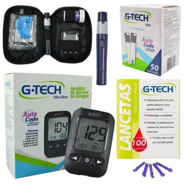 Imagem de Kit Glicose Aparelho Glicemia 50 Tiras 100 Lancetas - GTech