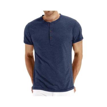 Imagem de Camiseta Masculina Slim Fit De Algodão Com Gola Henley, Design Moderno