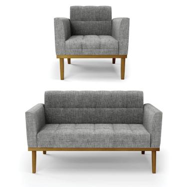 Imagem de Sofá Namoradeira E Poltrona Base De Madeira Castanho Elisa Linho D03 - D'rossi Cor A26 Grafite