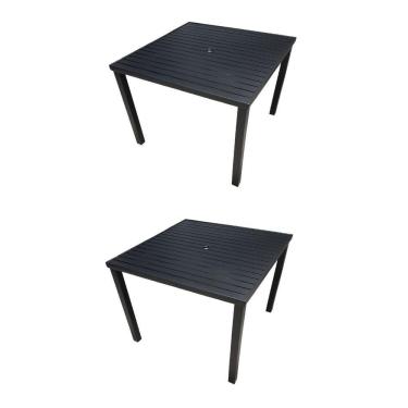 Imagem de Kit 2 Mesas Tampo Ripado Quadrada 1.00x1.00m Alumínio Preto