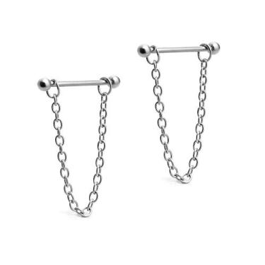 Imagem de Piercing Mamilo Correntinha Corrente Aço Cirúrgico - 1 Par - M2 Pierci