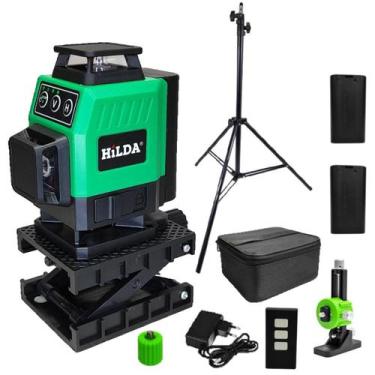 Imagem de Nível A Laser 16 Linhas Verde Hilda 2 Baterias Controle Suporte Elevat