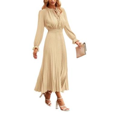 Imagem de Vestido PRETTYGARDEN Swiss Dot com Babados Midi A-Line Abricó P