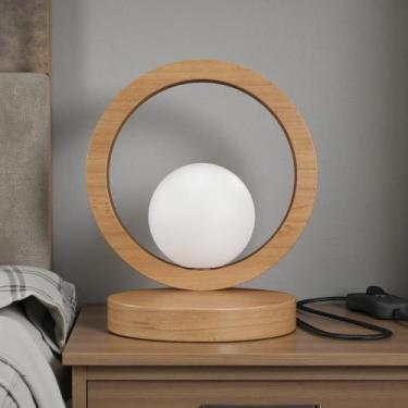 Imagem de Abajur Mesa Madeira Redondo Design Quarto Madeira Natural - Drop de Ca