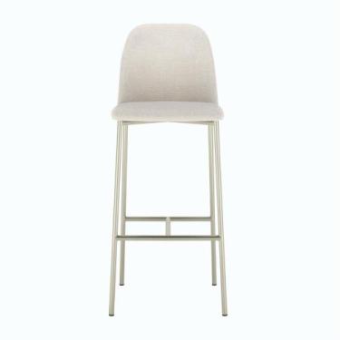 Imagem de Banqueta Alta de Aço Estofada Lucille Champanhe Linho Mescla - PROVINC