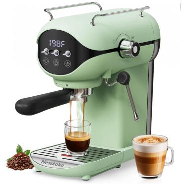 Imagem de Nesskoko Máquina de Espresso Semi Automática 20 Bar Verde com Espumador de Leite e Chave Toggle Compacta para Café Latte e Cappuccino