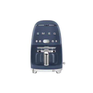 Imagem de Cafeteira elétrica Smeg retrô azul marinho com jarra de vidro 10 xícaras, programação automática, controle de aroma e placa de aquecimento