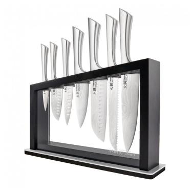 Imagem de Conjunto de Facas Cuisine::pro Damashiro 8 Peças Satori com Bloco em Acácia e Lâminas Inspiradas em Damasco