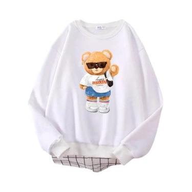 Imagem de Moletom Feminino Oversized De Lã Com Capuz, Estampa De Urso Fofo, Esti