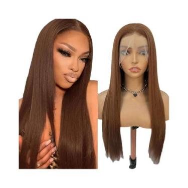 Imagem de Peruca Sintética Longa E Lisa Marrom Chocolate Claro Com Renda Frontal
