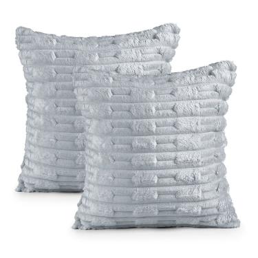 Imagem de Kit 2 Capas De Almofada Polar Manta Ultrasoft Com Ziper Decorativa Sofá Sala Quarto Cinza Platina - 100% Poliéster