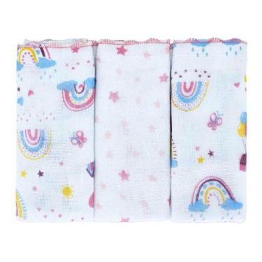 Imagem de Pano de Boca Kit Com 3 Peças para Bebê Mundo Mágico Rosa - BUBLIM BABY