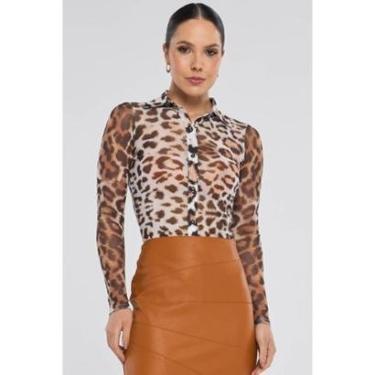 Imagem de Camisa PKS Tule Manga Longa Estampada Animal Print-Feminino