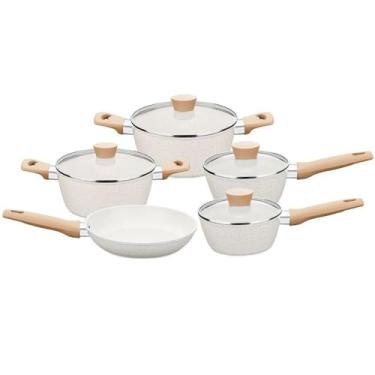 Imagem de MTA - Conjunto de 5 Panelas com Revestimento Cerâmico, Cor Bege, Linha Carmela