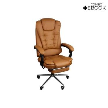 Imagem de Cadeira Escritório Presidente Ergonômica Apoio P/ Pés Marrom - Oficial