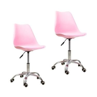 Imagem de Kit 2 Cadeiras Office Com Rodízio Giratória Saarinen Rosa - Oficial We
