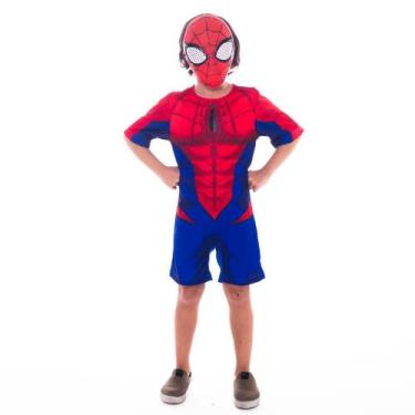 Imagem de Fantasia Infantil Premium Homem Aranha com Máscara Roupa Curta Tamanho