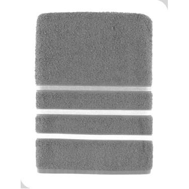 Imagem de Toalha de Banho Cinza Claro Teka Dry Barra Decorada 100% Algodão 70x13
