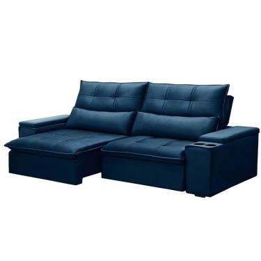 Imagem de Sofá Retrátil Reclinável 3 Lugares 230cm Moritz F05 Veludo Azul - Mpozenato