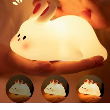 Imagem de Luminária Abajur Touch Coelhinho 3 Níveis de Brilho LED 5V Silicone Macio Branco Top Rio Comercial