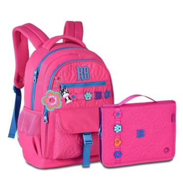 Imagem de Mochila Costas Com Estojo Fichário Grande Kit Escolar Feminino-Feminino